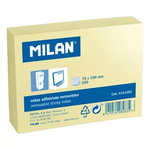 MILAN Karteczki samoprzylepne 100x75 /250K żółte MILAN - Notesy i bloczki - miniaturka - grafika 1