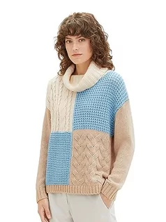 Swetry damskie - TOM TAILOR Sweter damski, 35138 – wzór Blue Beige Patched, XXS - grafika 1