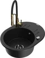 Zlewozmywaki z baterią - Mexen Kevin zlewozmywak granitowy 1-komorowy z ociekaczem i baterią kuchenną Aster, czarny - 6517-77-73450-57-B - miniaturka - grafika 1