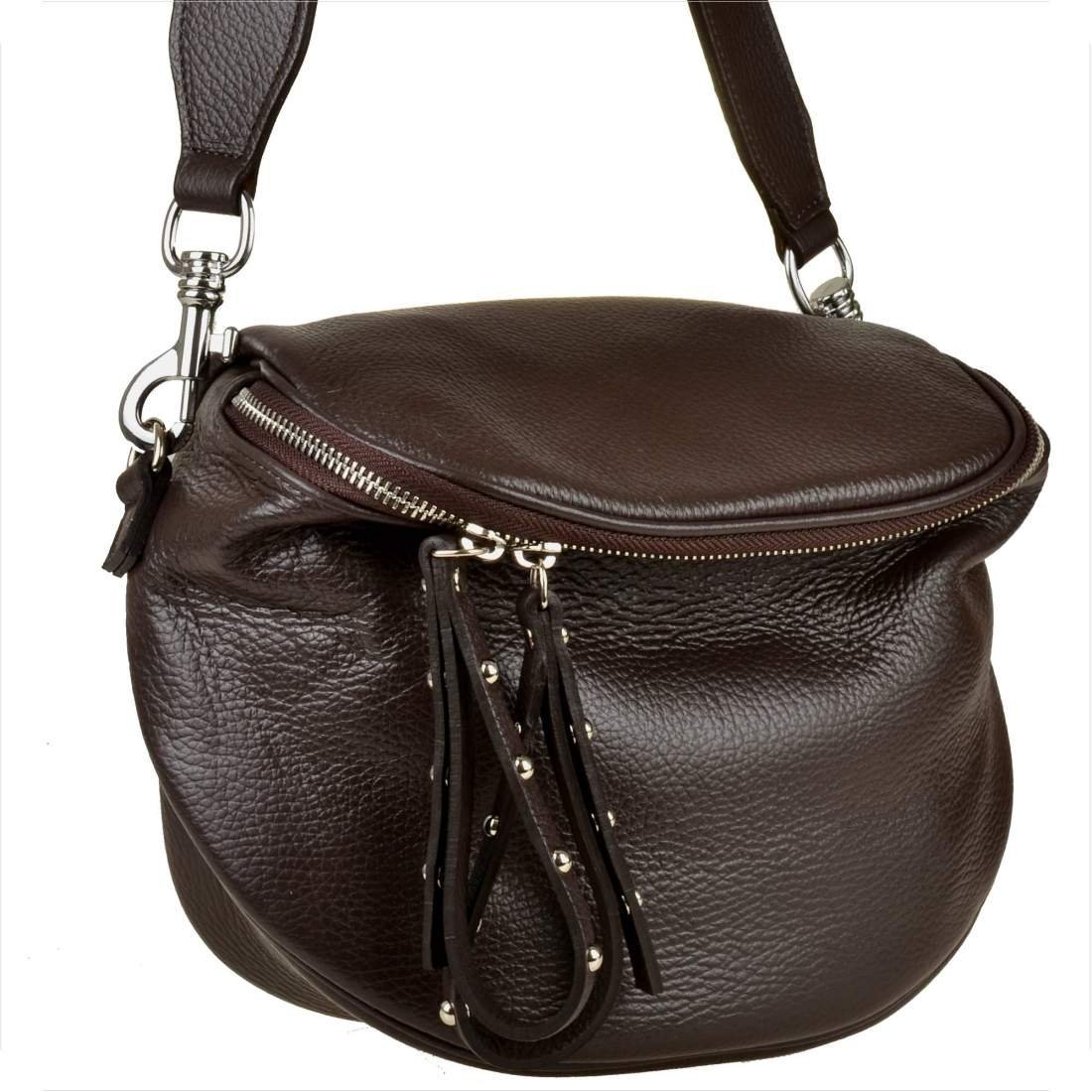 Lekka skórzana listonoszka brąz czekolada z szerokim paskiem.