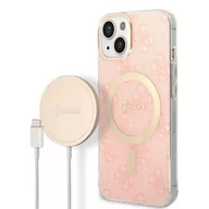 Etui i futerały do telefonów - Guess Zestaw GUBPP14SH4EACSP Case+ Charger iPhone 14 6,1" różowy/pink hard case 4G Print MagSafe - miniaturka - grafika 1