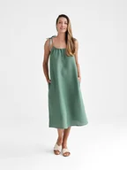 Sukienki - Lniana Sukienka FLORA MIDI eucalyptus green - miniaturka - grafika 1