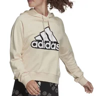 Bluzy sportowe damskie - Bluza adidas Essentials Outlined Logo Hoodie HC9179 - beżowa - Adidas - miniaturka - grafika 1