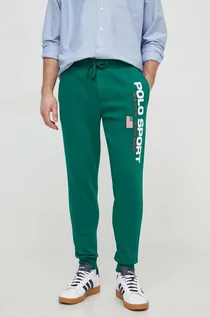 Spodnie męskie - Polo Ralph Lauren spodnie dresowe kolor zielony z nadrukiem - grafika 1