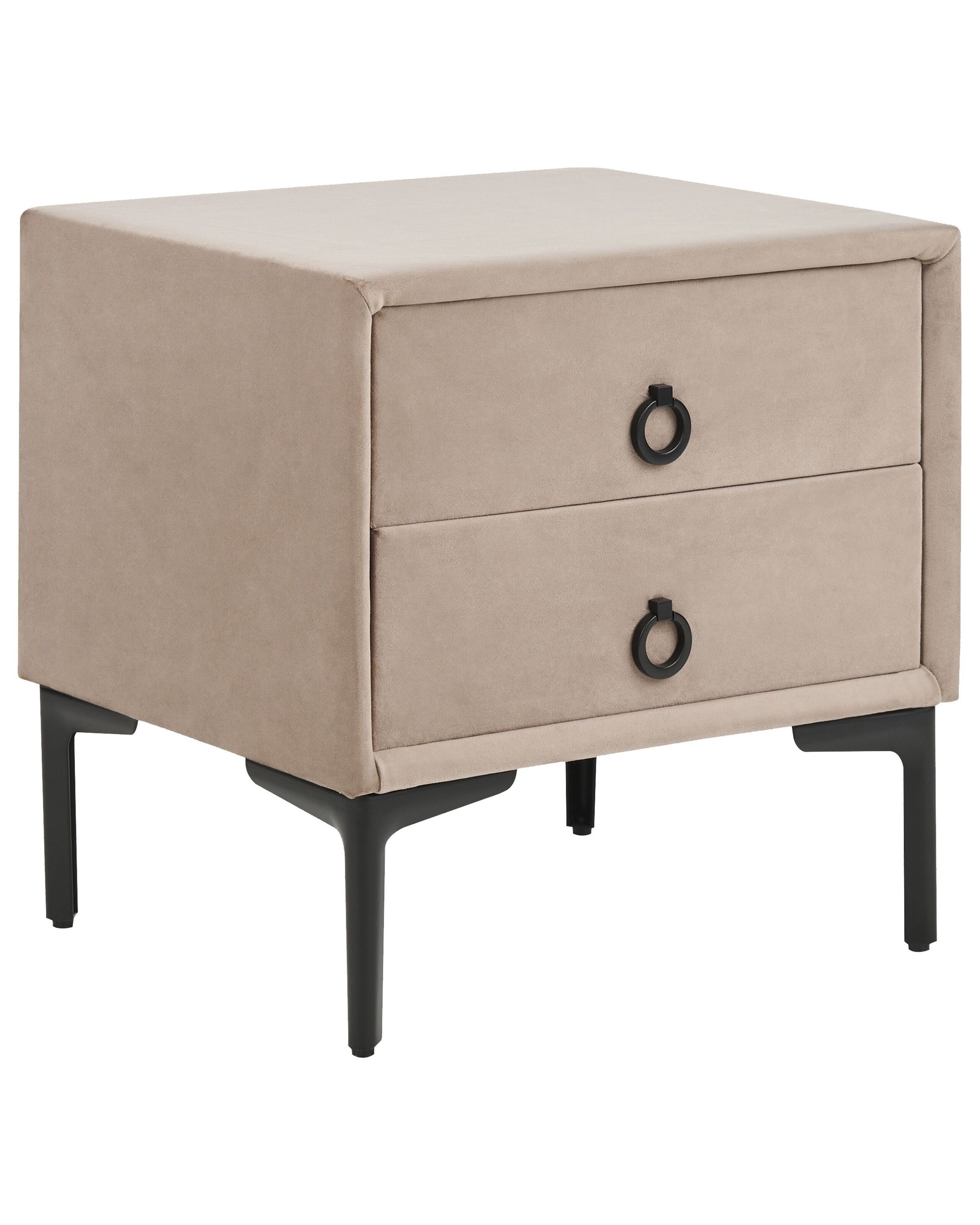 BELIANI Szafka nocna szarobeżowa tapicerowana welurowa 2 szuflady czarne metalowe nogi stolik nowoczesny