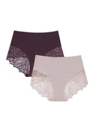 Komplety bielizny - Majtki majtki z wysokim stanem Pansy - ciemny fiolet, beżowy S - miniaturka - grafika 1
