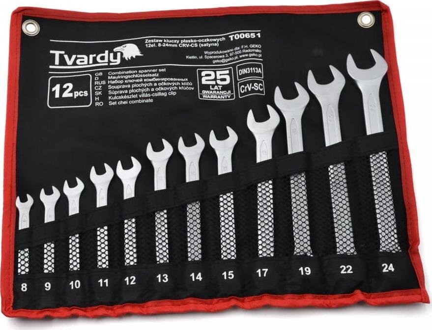 Geko ZESTAW KLUCZY PŁASKO-OCZKOWYCH 12EL. 8-24MM CRV-CS SATYNA12 T00651 GEKO