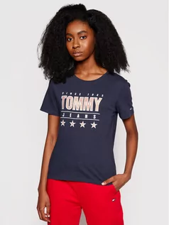 Koszulki i topy damskie - Tommy Jeans T-Shirt Tjw Metallic DW0DW10197 Granatowy Slim Fit - grafika 1
