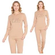 Piżamy damskie - PIŻAMA DAMSKA BAWEŁNIANA MORELLA DŁUGI RĘKAW DŁUGIE SPODNIE BRĄZOWA HOMEWEAR ELEGANCKA XXL - miniaturka - grafika 1