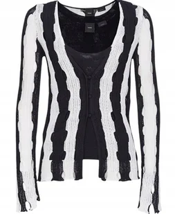 PINKO SWETER DAMSKI W PASKI CZARNO-BIAŁY Z GUZIKAMI DŁUGI RĘKAW XL KWA - Swetry damskie - miniaturka - grafika 1