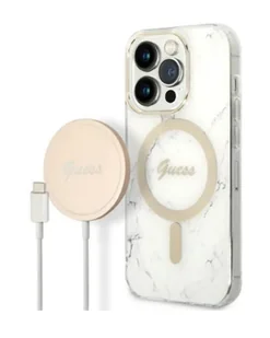 Etui do iPhone 14 Pro Guess 4G Gold White Magsafe + ładowarka - białe - Etui i futerały do telefonów - miniaturka - grafika 1