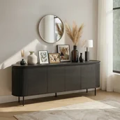 Komody - Komoda do Salonu BECK 200 cm Czarna Czterodrzwiowa Ryflowana Nowoczesna - miniaturka - grafika 1