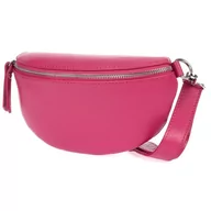 Nerki - Fuksjowa Damska Skórzana Włoska Saszetka Nerka na pasek B68 różowy - miniaturka - grafika 1