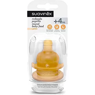 Suavinex Baby group Okrągły smoczek lateksowy do butelek szerokootworowych 2 szt do kaszek - Smoczki do butelek - miniaturka - grafika 1