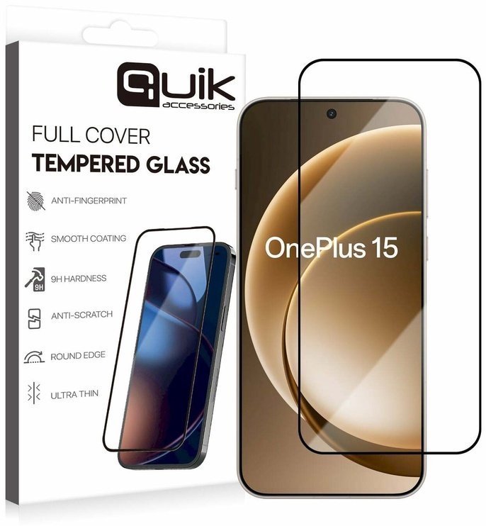 Quik Accessories Full Cover Tempered Glass for Samsung OnePlus 15