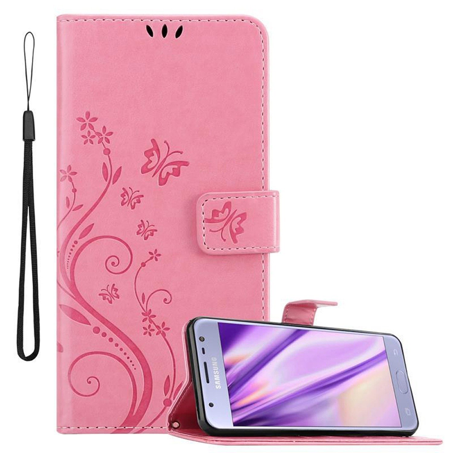 Cadorabo pokrowiec na Samsung Galaxy J3 2017 pokrowiec ochronny w kolorze różowym pokrowiec ochronny pokrowiec na telefon komórkowy etui w kwiaty etui w kwiaty
