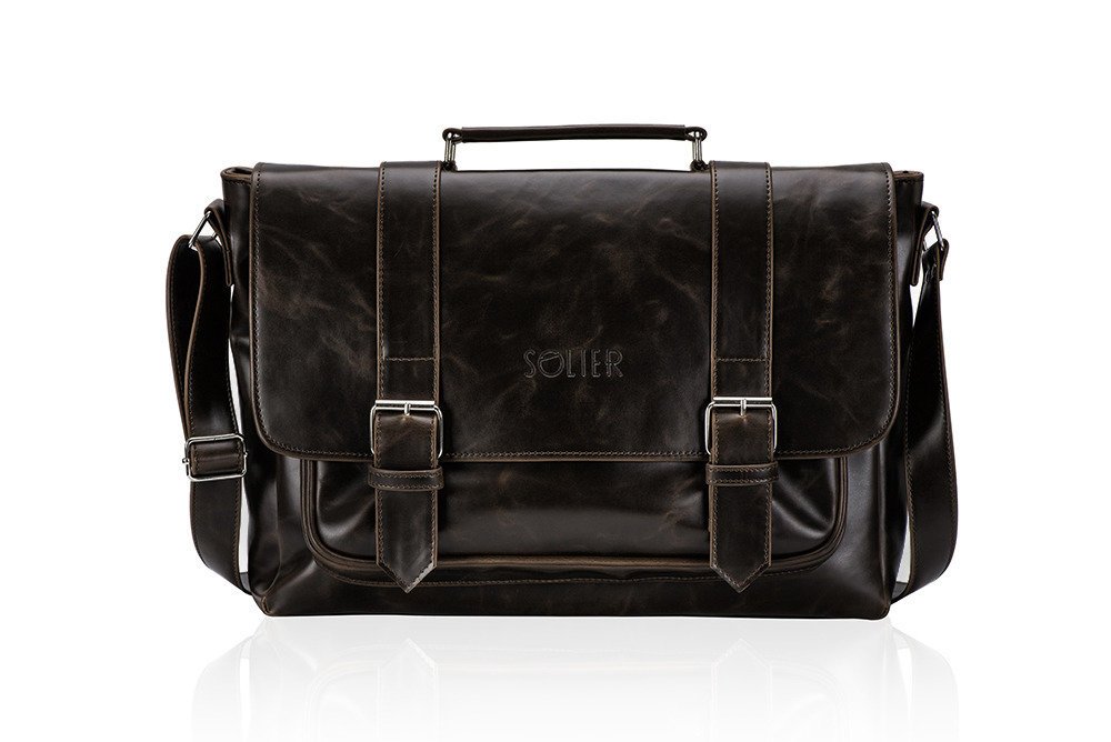 Solier, torbą męska S25 Galway na ramię vintage messenger, ekoskóra, brązowa