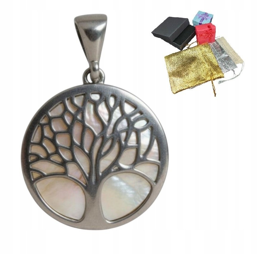 Srebrna Zawieszka Drzewko Życia Szczęścia 925 Wisiorek Perłowy Na Prezent