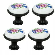 Meble modułowe i akcesoria - 4 x Gałka meblowa okrągła czarna z ceramiką i wzorem retro kwiaty - miniaturka - grafika 1