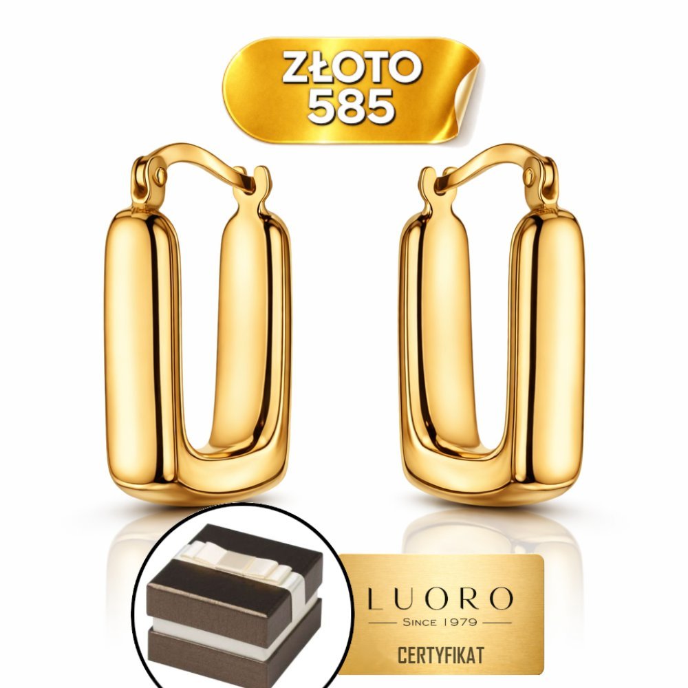 KOLCZYKI ZŁOTE 585 14K PROSTOKĄT 19 MM ELEGANCKIE ANGIELSKIE ZAPIĘCIE