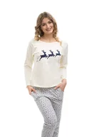Piżamy damskie - PIŻAMA DAMSKA MŁODZIEŻOWA 2XL ECRU BEŻ DŁUGI RĘKAW ŚWIĘTA RENIFERY NA ZIMĘ - miniaturka - grafika 1