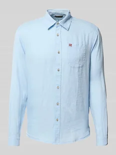 Koszula lniana o kroju slim fit z wyhaftowanym logo - Koszule męskie - miniaturka - grafika 1