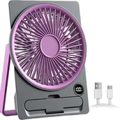 Wentylatory - Wentylator biurkowy z akumulatorem USB i wyświetlaczem LCD, ultracienka konstrukcja, idealny na kemping, w podróży i do użytku w pomieszczeniach, fio - miniaturka - grafika 1