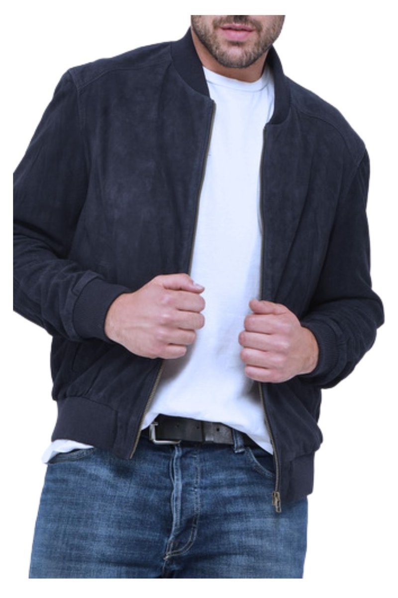 Kurtka męska skórzana Isaco & Kawa bomberka granatowa-L