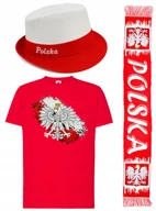 Koszulki sportowe męskie - ZESTAW DLA KIBICA POLSKI KOSZULKA +SZALIK + CZAPKA GODŁO FLAGA - miniaturka - grafika 1