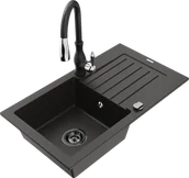Zlewozmywaki z baterią - Mexen Pablo zlewozmywak granitowy 1-komorowy z ociekaczem i baterią kuchenną Savita, czarny/złoty metalik - 6510-75-672601-70-B - miniaturka - grafika 1
