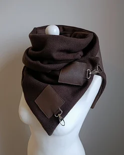 Szal wełniany ze skórą, Komin Unisex Brązowy - Apaszki i szaliki damskie Szal wełniany ze skórą, Komin Unisex Brązowy - Apaszki i szaliki damskie - miniaturka - grafika 1