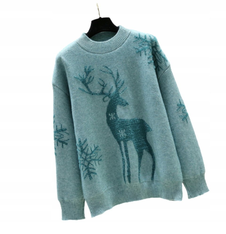SWETER ŚWIĄTECZNY CIEPŁY UROCZY RENIFER NIEBIESKI