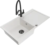 Zlewozmywaki z baterią - Mexen Leo zlewozmywak granitowy 1-komorowy z ociekaczem i baterią kuchenną Duo, biały - 6501-20-671701-70-B - miniaturka - grafika 1