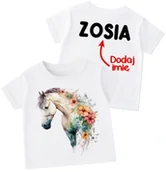 Koszulki dla dziewczynek - Koszulka dla dziewczynki z koniem oraz imieniem dziecka na plecach - miniaturka - grafika 1