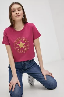Koszulki sportowe damskie - Converse T-shirt bawełniany kolor różowy 10023446.A03-Midnight.H - grafika 1
