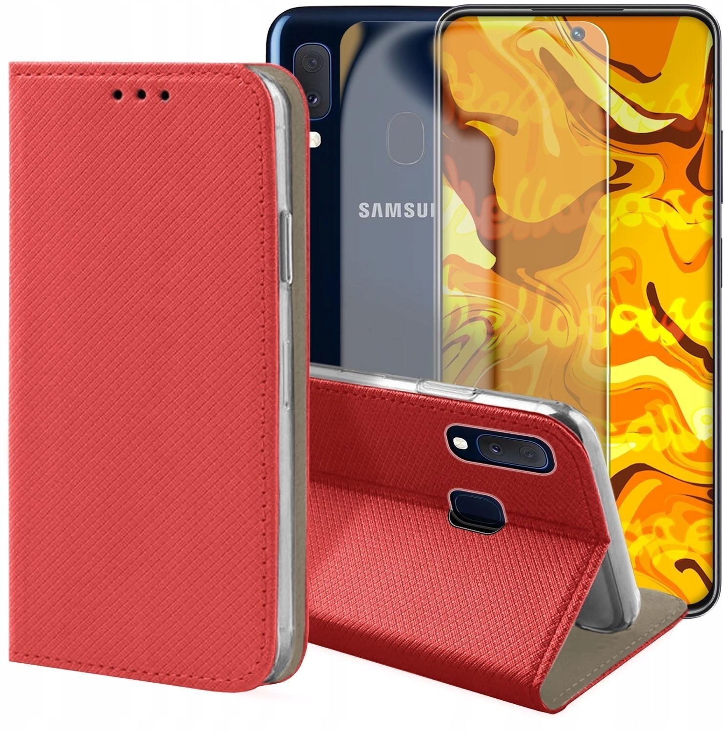 Hello Case Etui z Klapką Do Samsung Galaxy A20e Czerwone, Zamykane, Kabura Szkło
