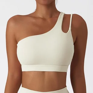 Top sportowy na jedno ramię - Beżowy XL - Koszulki i topy damskie - miniaturka - grafika 1