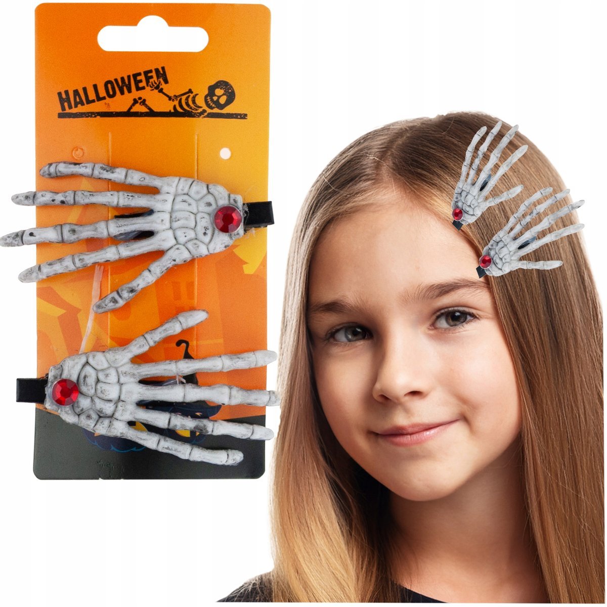 SPINKI DO WŁOSÓW HALLOWEEN KOŚCIOTRUP KOŚCI CZASZKA 3D DODATEK DO STROJU