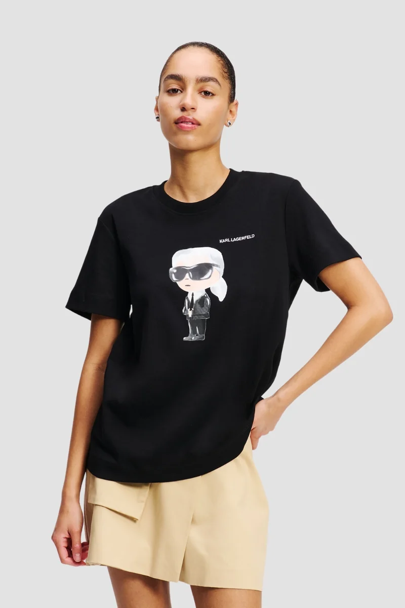 KARL LAGERFELD Czarny t-shirt damski Ikon Aquarelle K L