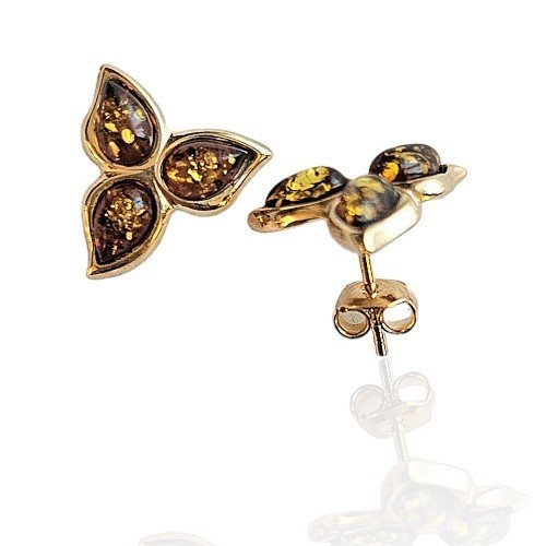 ankabizuteria.pl Kolczyki srebrne pozłacane KWIATKI z wiśniowym burs