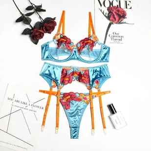 Zestaw bielizny satynowej - Niebieski M - Komplety bielizny - miniaturka - grafika 1