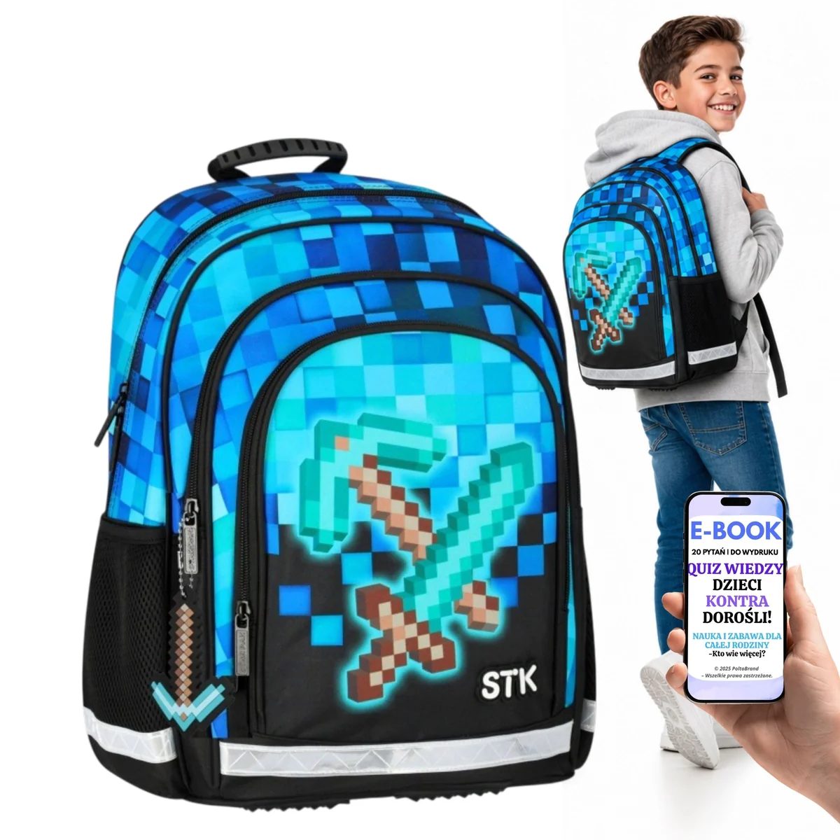 STarPAK PLECAK SZKOLNY dla Chłopca PIXEL Gra Gamer Duży A4 23L + E-BOOK-2