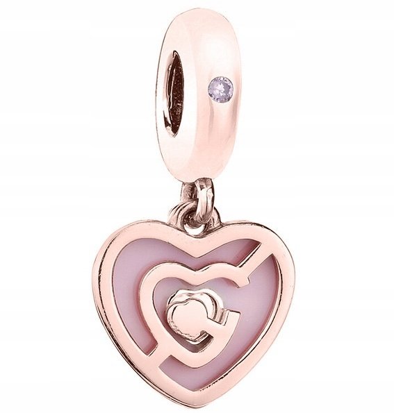 Charms wiszący Serce różowe złoto srebro 925