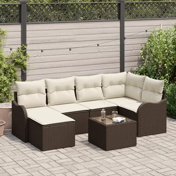 Zestaw Sof Ogrodowych Modułowych Brązowo-Biały, Rattan, 4 Osoby