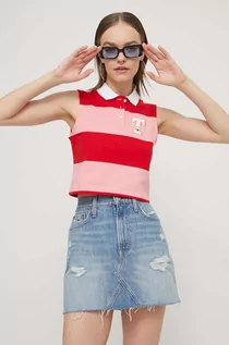Koszulki sportowe damskie - Tommy Jeans top bawełniany kolor czerwony - grafika 1
