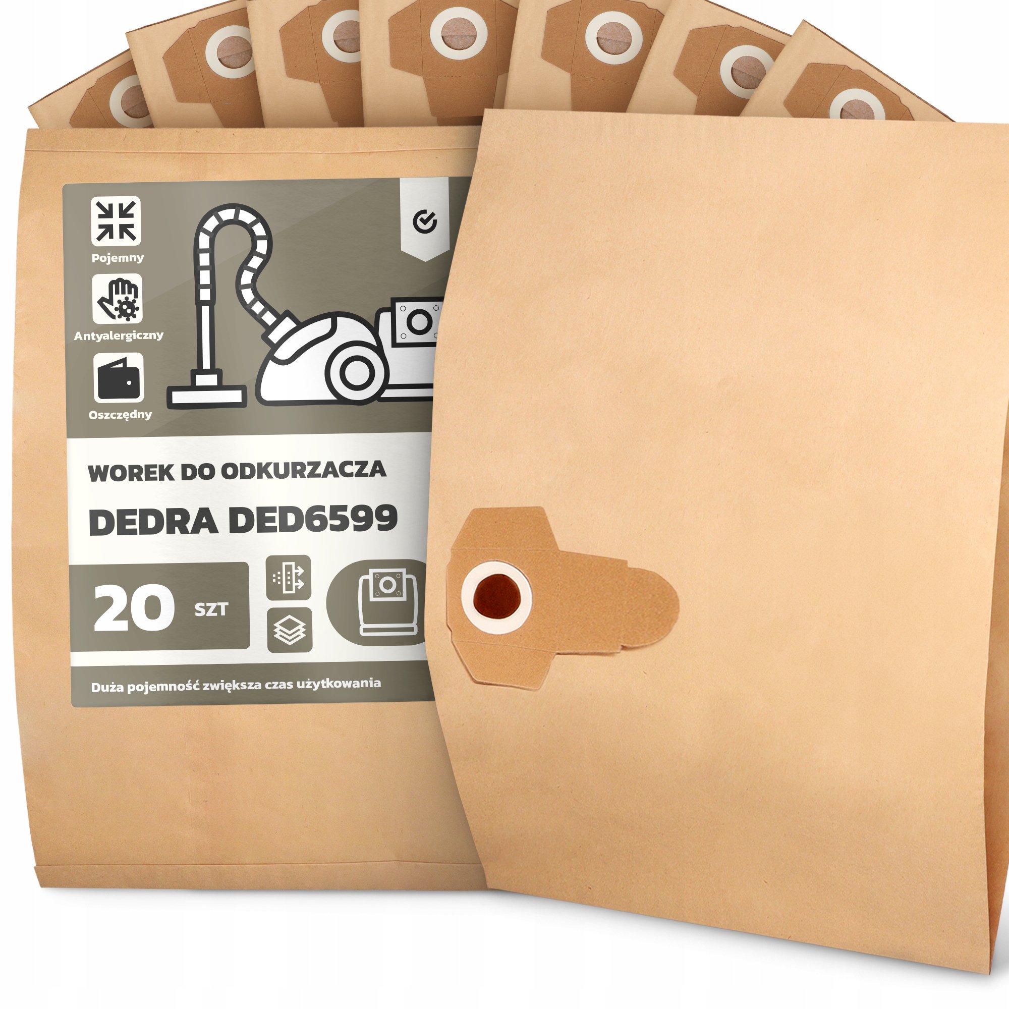 20x Worek do Odkurzacza Dedra DED6599 Papierowy 2-Warstwy Torba Worki 2A