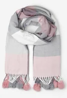 Apaszki i szaliki damskie - Różowy Prostokątny Szalik z Kolorowymi Pomponami Komo - miniaturka - grafika 1