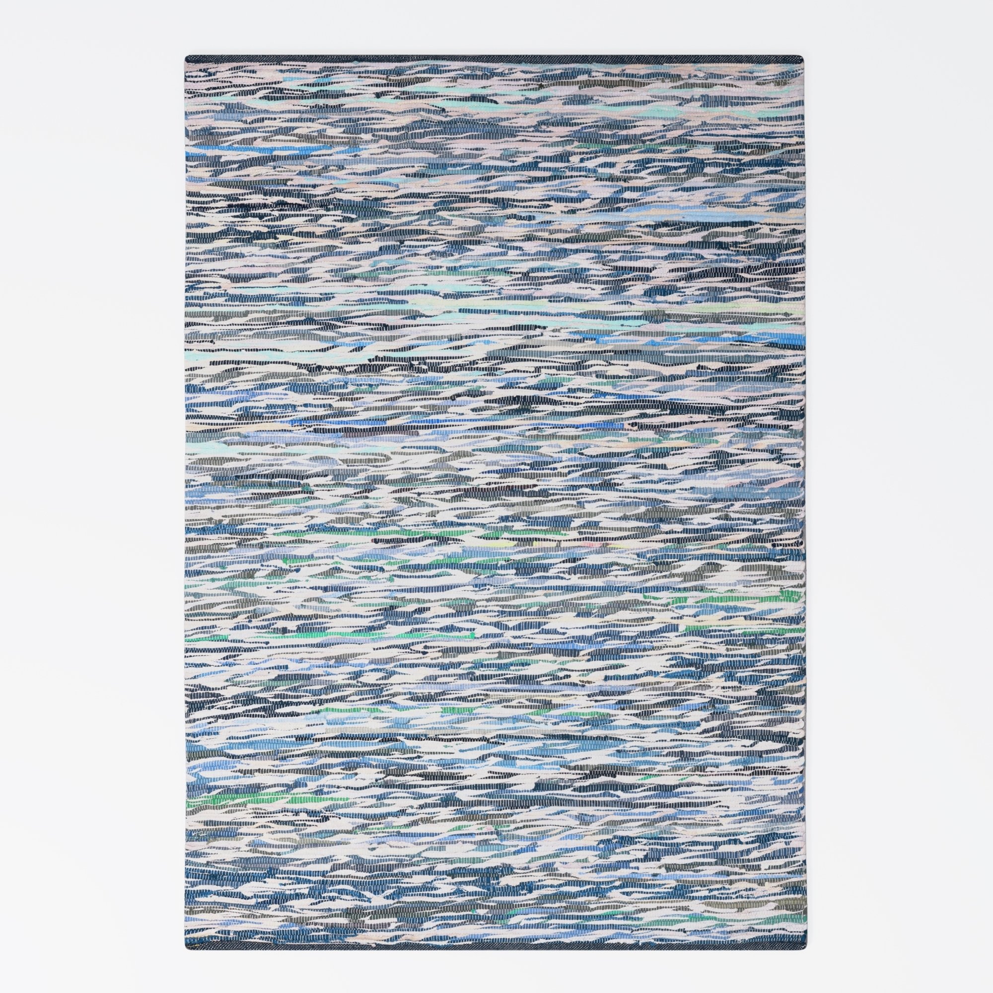 Dywan patchworkowy MY-RUG, Rajesh, 230x160, dywan Chindi niebiesko-szary, wykonany z resztek bawełny z recyklingu, łaty, ręcznie tkany, dwustronny, prostokątny