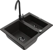 Zlewozmywaki z baterią - Mexen Carlos zlewozmywak granitowy 1,5-komorowy z baterią kuchenną Telma, czarny/złoty metalik - 6518-75-670200-70-B - miniaturka - grafika 1