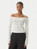 Bluzki damskie - adidas Bluzka Lace Bardot KE3458 Biały Slim Fit - miniaturka - grafika 1